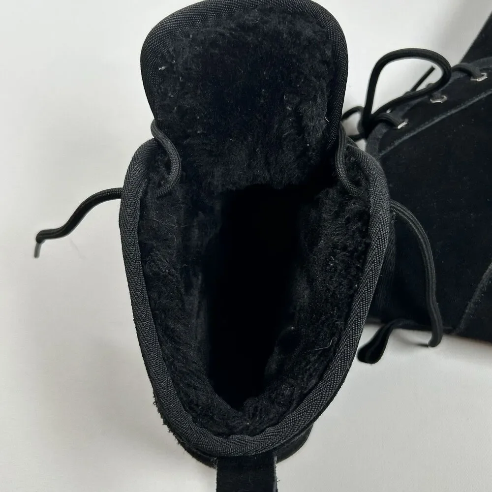 Vepose Black Suede & Faux Fur Snow Winter Boots w/ Ice Cleats Warm Womens Size 8